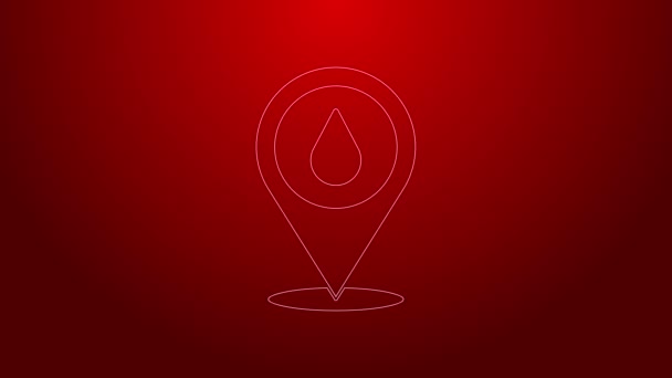 Green line Water drop with location icon isolated on red background. 4K Video motion graphic animation — Stock Video