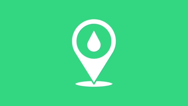 Biała kropla wody z ikoną lokalizacji na zielonym tle. 4K Animacja graficzna ruchu wideo — Wideo stockowe