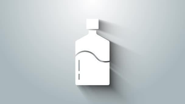 Белая большая бутылка с иконой чистой воды на сером фоне. Пластиковый контейнер для холодильника. Видеографическая анимация 4K — стоковое видео