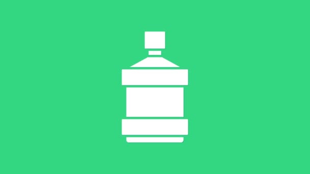 白色大瓶子,有干净的水图标,绿色背景隔离.冷藏箱用塑料容器.4K视频运动图形动画 — 图库视频影像