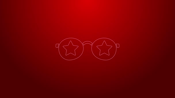 Green line Glasses with stars icon isolated on red background. Happy independence day United states of America. 4th of July. 4K Video motion graphic animation — Stock Video