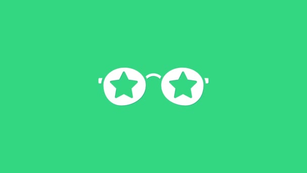 White Glasses with stars icon isolated on green background. Happy independence day United states of America. 4th of July. 4K Video motion graphic animation — Stock Video