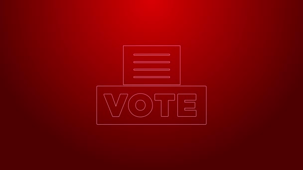 Zielona linia Skrzynka do głosowania lub urna do głosowania z ikoną koperty izolowaną na czerwonym tle. 4K Animacja graficzna ruchu wideo — Wideo stockowe