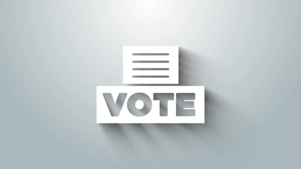 Bílá Hlasovací urna nebo hlasovací urna s ikonou obálky izolovanou na šedém pozadí. Grafická animace pohybu videa 4K — Stock video