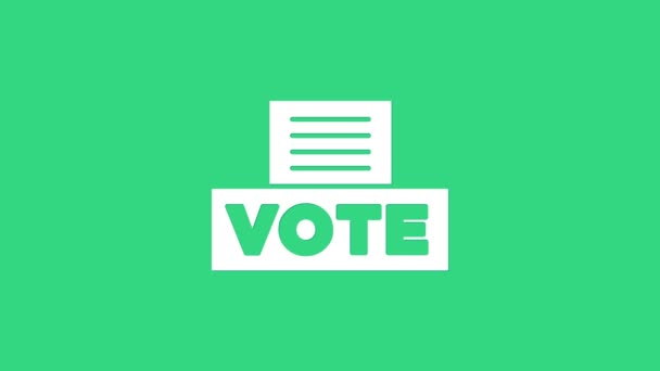 白色投票箱或投票箱,带有信封图标,绿色背景孤立.4K视频运动图形动画 — 图库视频影像