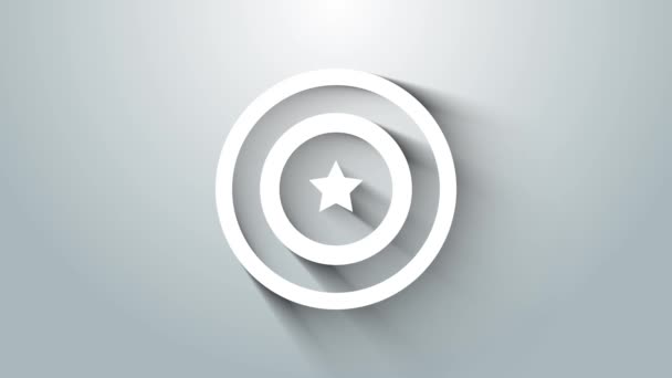 Vit amerikansk stjärna sköld ikon isolerad på grå bakgrund. Förenta staternas flagga. Fjärde juli. USA Självständighetsdagen. 4K Video motion grafisk animation — Stockvideo