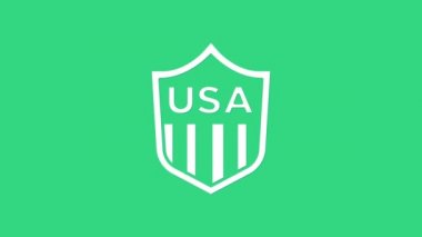 Yeşil zemin üzerinde izole edilmiş yıldız ve şerit ikonlu Beyaz Kalkan. Amerika Birleşik Devletleri bayrağı. 4 Temmuz. ABD Bağımsızlık Günü. 4K Video hareketli grafik canlandırması