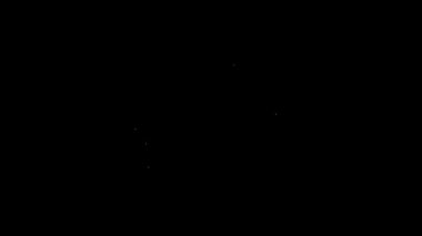 Siyah arkaplanda beyaz çizgi Burger simgesi var. Hamburger ikonu. Çizburger sandviç tabelası. Fast food menüsü. 4K Video hareketli grafik canlandırması