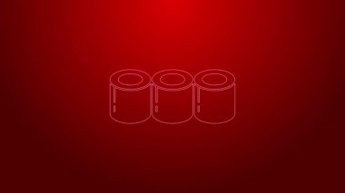 Kırmızı arkaplanda yeşil çizgi suşi simgesi izole edildi. Geleneksel Japon yemekleri. 4K Video hareketli grafik canlandırması