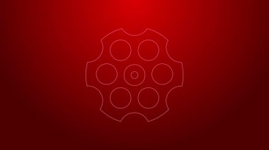 Yeşil çizgi Revolver silindir simgesi kırmızı arkaplanda izole edildi. 4K Video hareketli grafik canlandırması