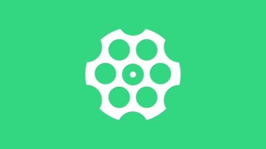 Beyaz Revolver silindir simgesi yeşil arkaplanda izole edildi. 4K Video hareketli grafik canlandırması