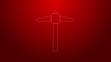 Yeşil çizgili Kazma simgesi kırmızı arkaplanda izole edildi. 4K Video hareketli grafik canlandırması