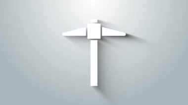 Beyaz Kazma simgesi gri arkaplanda izole edildi. 4K Video hareketli grafik canlandırması