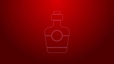 Kırmızı arkaplanda yeşil çizgi tekila şişesi simgesi var. Meksika alkolü. 4K Video hareketli grafik canlandırması