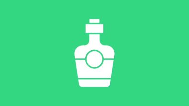 Yeşil arka planda beyaz tekila şişesi ikonu var. Meksika alkolü. 4K Video hareketli grafik canlandırması