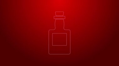 Kırmızı arkaplanda yeşil çizgi tekila şişesi simgesi var. Meksika alkolü. 4K Video hareketli grafik canlandırması