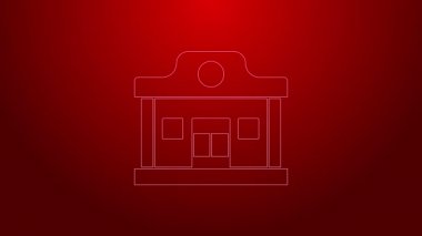 Yeşil Hat Vahşi Batı salon ikonu kırmızı arka planda izole edildi. Eski batı binası. 4K Video hareketli grafik canlandırması