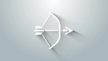 Beyaz yay ve ok kiriş simgesinde gri arkaplanda izole edildi. 4K Video hareketli grafik canlandırması