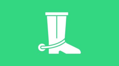 Beyaz Kovboy çizme simgesi yeşil arkaplanda izole edildi. 4K Video hareketli grafik canlandırması