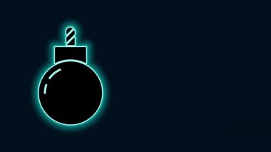 Parlayan neon hattı bombası siyah arkaplanda izole edilmiş ikonu patlatmaya hazır. 4K Video hareketli grafik canlandırması