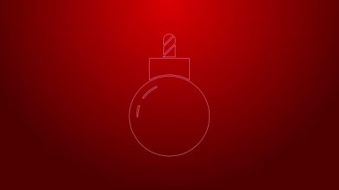 Yeşil çizgi bombası kırmızı arkaplanda izole edilmiş ikonu patlatmaya hazır. 4K Video hareketli grafik canlandırması