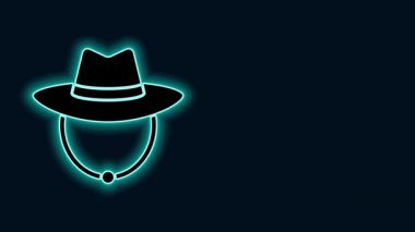 Parlayan neon hattı Batı kovboy şapkası ikonu siyah arka planda izole edildi. 4K Video hareketli grafik canlandırması