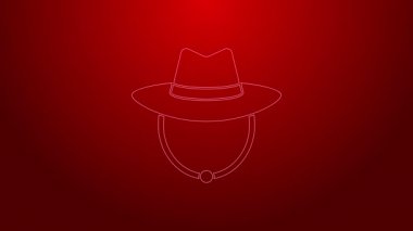 Yeşil çizgi batı kovboy şapkası ikonu kırmızı arka planda izole edildi. 4K Video hareketli grafik canlandırması