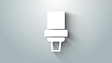 Gri arkaplanda beyaz güvenlik kemeri simgesi izole edildi. Emniyet kemeri. 4K Video hareketli grafik canlandırması