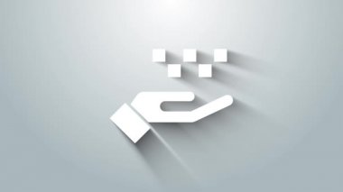 Beyaz El, gri arka planda izole edilmiş bir taksi ikonu. Konum sembolü. 4K Video hareketli grafik canlandırması