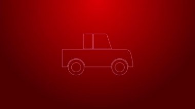 Kırmızı arkaplanda yeşil çizgi araba simgesi izole edildi. Ön manzara. 4K Video hareketli grafik canlandırması