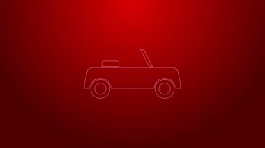 Kırmızı arkaplanda yeşil çizgi araba simgesi izole edildi. Ön manzara. 4K Video hareketli grafik canlandırması