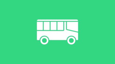 Beyaz Otobüs simgesi yeşil arkaplanda izole edildi. Ulaşım konsepti. Otobüs turu tabelası. Turizm ya da kamu aracı sembolü. 4K Video hareketli grafik canlandırması