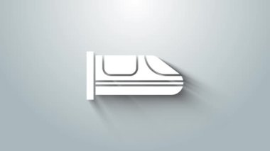 Beyaz, yüksek hızlı tren ikonu gri arka planda izole edildi. Demiryolu seyahati ve demiryolu turizmi. Metro ya da metro hızlı tren taşımacılığını düzene soktu. 4K Video hareketli grafik canlandırması