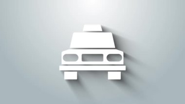 Gri arka planda beyaz taksi ikonu izole edildi. 4K Video hareketli grafik canlandırması