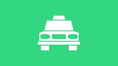 Yeşil arka planda beyaz taksi ikonu izole edildi. 4K Video hareketli grafik canlandırması