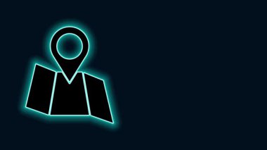 Parlayan neon çizgisi Katlanmış harita konum simgesi simgesi siyah arkaplanda izole edildi. 4K Video hareketli grafik canlandırması