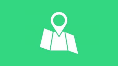 Yeşil arkaplanda konum belirleyici simgesi olan beyaz katlı harita. 4K Video hareketli grafik canlandırması