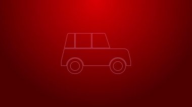 Kırmızı arkaplanda yeşil çizgi araba simgesi izole edildi. Ön manzara. 4K Video hareketli grafik canlandırması