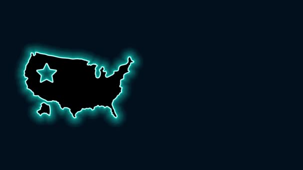 发光的霓虹灯线美国地图图标孤立在黑色背景.《美利坚合众国地图》。4K视频运动图形动画 — 图库视频影像