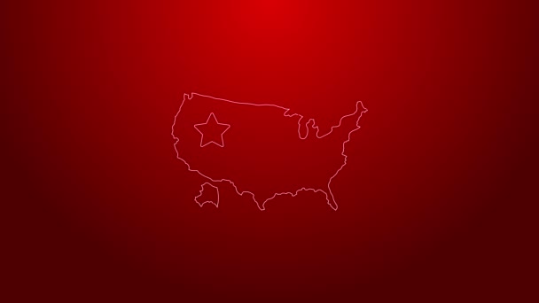 Zelená čára USA mapa ikona izolované na červeném pozadí. Mapa Spojených Států amerických. Grafická animace pohybu videa 4K — Stock video