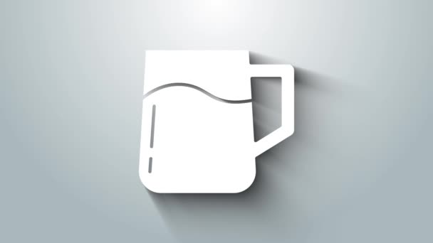 White Wooden beer mug icon isolated on grey background. 4K Video motion graphic animation — Stock Video