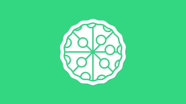 Icône de pizza blanche isolée sur fond vert. Menu de restauration rapide. Animation graphique de mouvement vidéo 4K — Video