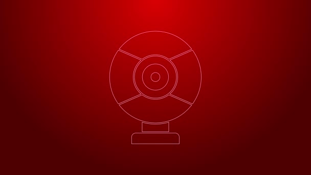 Green line Security camera icon isolated on red background. 4K Video motion graphic animation — Stock Video