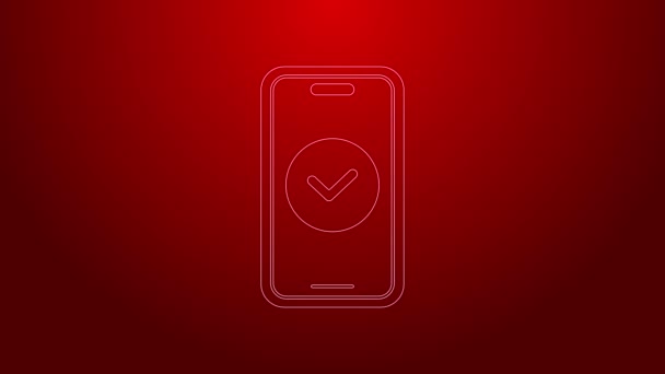 Linea verde Smartphone, icona del telefono cellulare isolato su sfondo rosso. Animazione grafica 4K Video motion — Video Stock