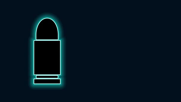 Línea de neón brillante Icono de bala aislado sobre fondo negro. Animación gráfica de vídeo 4K — Vídeo de stock