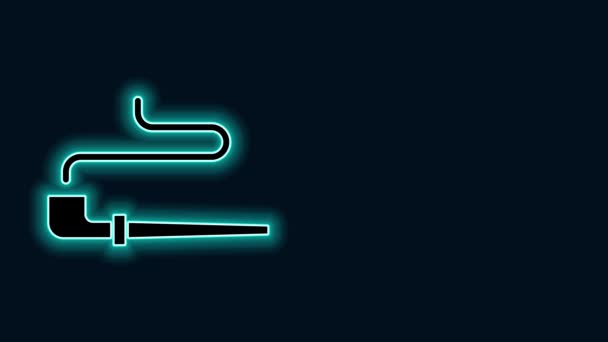 Glödande neon linje indian rökning pipa ikon isolerad på svart bakgrund. 4K Video motion grafisk animation — Stockvideo