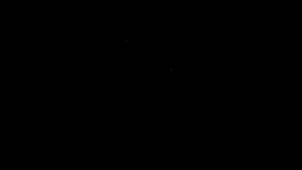 Bílá čára Šibenice smyčka visí ikona izolované na černém pozadí. Provaz uvázaný v oprátce. Sebevražda, oběšení nebo lynčování. Grafická animace pohybu videa 4K — Stock video