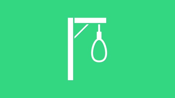 White Gallows rep loop hängande ikon isolerad på grön bakgrund. Repet fastbundet i snaran. Självmord, hängning eller lynchning. 4K Video motion grafisk animation — Stockvideo