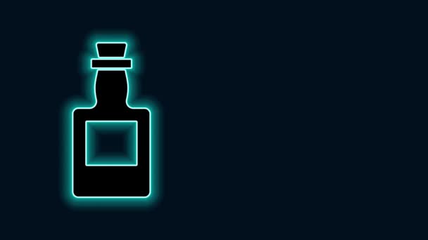 Leuchtende Neon-Linie Tequila-Flasche Symbol isoliert auf schwarzem Hintergrund. Mexikanischer Alkoholkonsum. 4K Video Motion Grafik Animation — Stockvideo