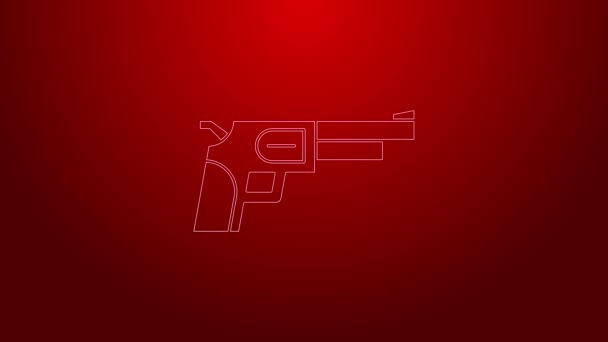 Grön linje Revolver pistol ikon isolerad på röd bakgrund. 4K Video motion grafisk animation — Stockvideo